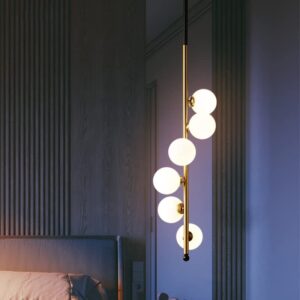 HL HOMELIGHTING Modern Linear Chandelier, 6-Light Gold Metal with Glass Globe Shades,  Chandeiler Light, Black and6 Gold