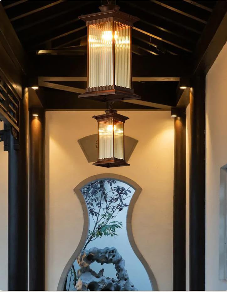 Black Ribbed Glass Hanging Outdoor Lantern - Image 8