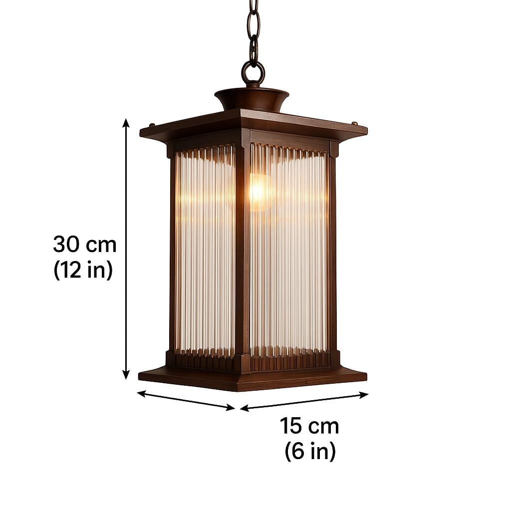 Black Ribbed Glass Hanging Outdoor Lantern - Image 9