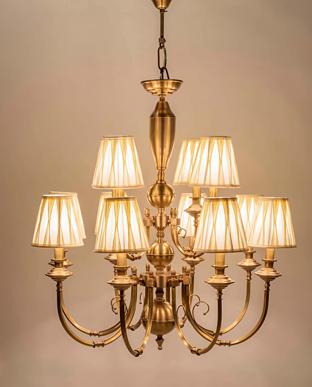 HL HOMELIGHTING Vintage Chandelier, 6-Light Brass with Fabric Shades, Gold