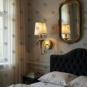 Gold Brass Flash Wall Lamp with White Fabric Shade