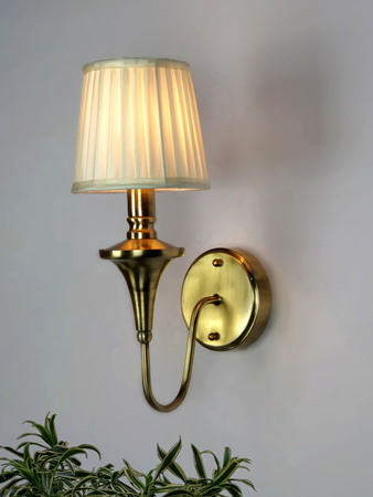 Gold Brass Flash Wall Lamp with White Fabric Shade - Image 5