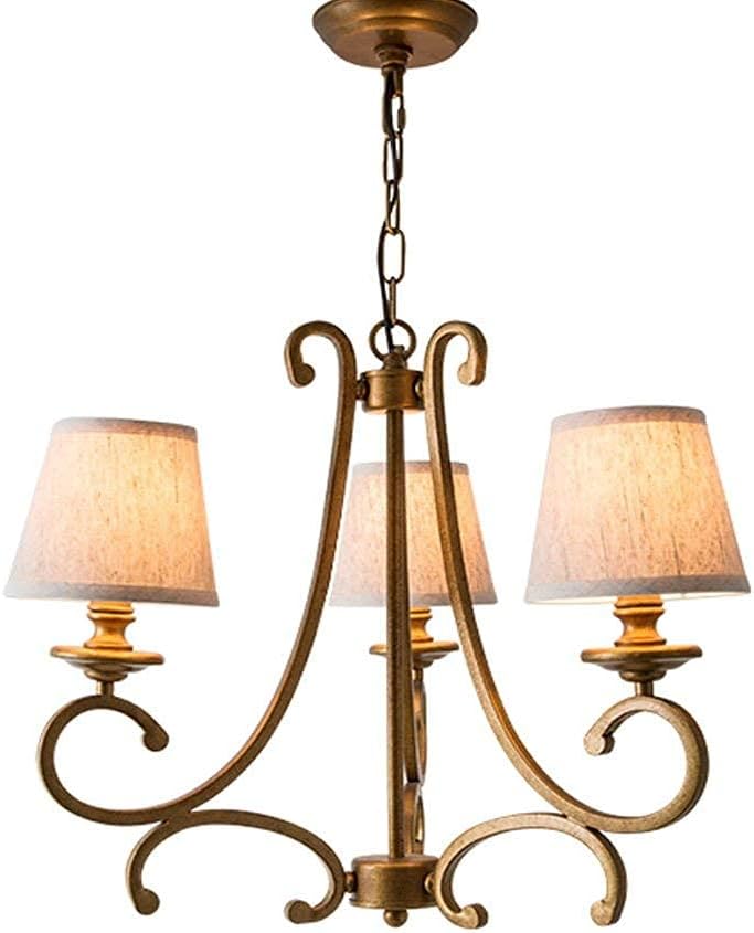 Vintage Style 3-Light Chandelier, Bronze Metal Frame with Fabric Shades, Traditional Scrollwork Design - Image 2