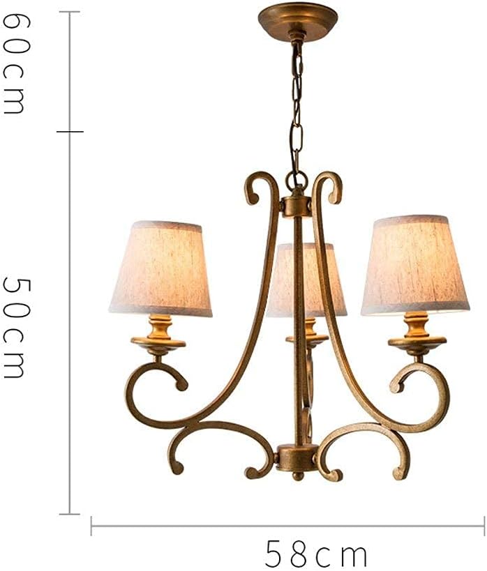 Vintage Style 3-Light Chandelier, Bronze Metal Frame with Fabric Shades, Traditional Scrollwork Design - Image 4