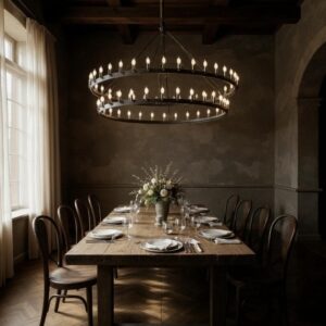 Double Ring Chandelier, 36-Light LED Candle Style, Modern Rustic Design, Large Ceiling Light Fixture for Dining Room