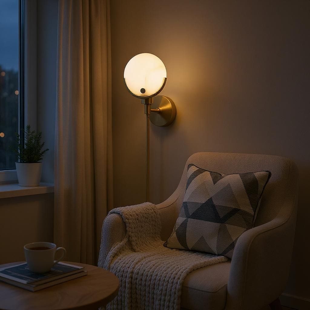 Modern Round Marble White Brass Wall Lamp - Image 3