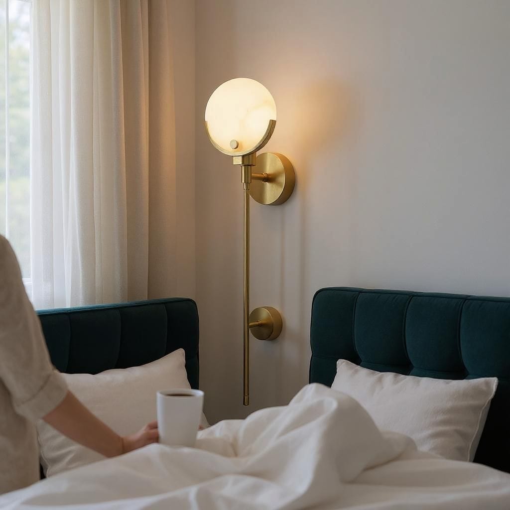 Modern Round Marble White Brass Wall Lamp - Image 2