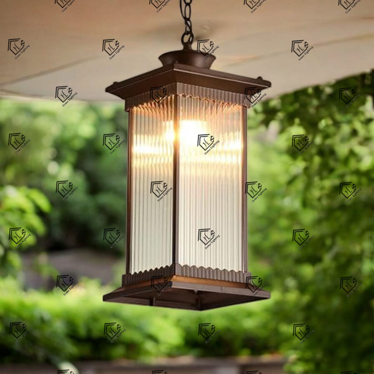 Black Ribbed Glass Hanging Outdoor Lantern - Image 3