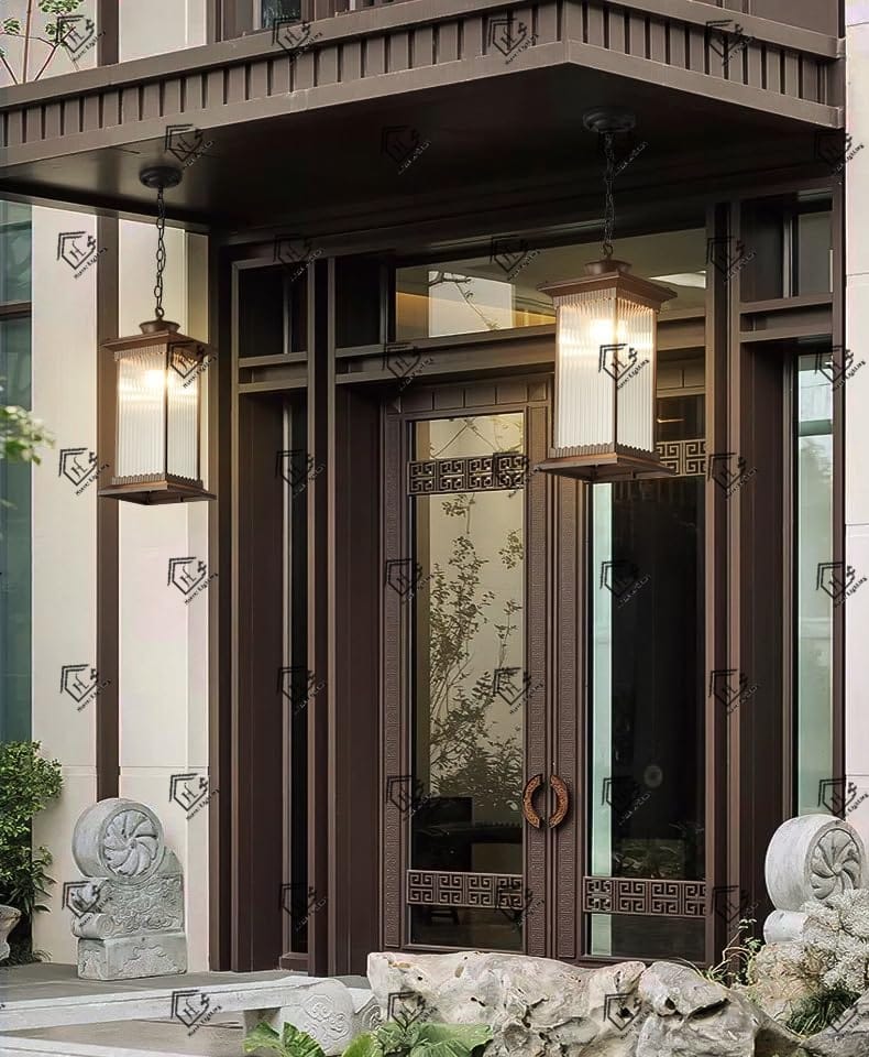 Black Ribbed Glass Hanging Outdoor Lantern - Image 5