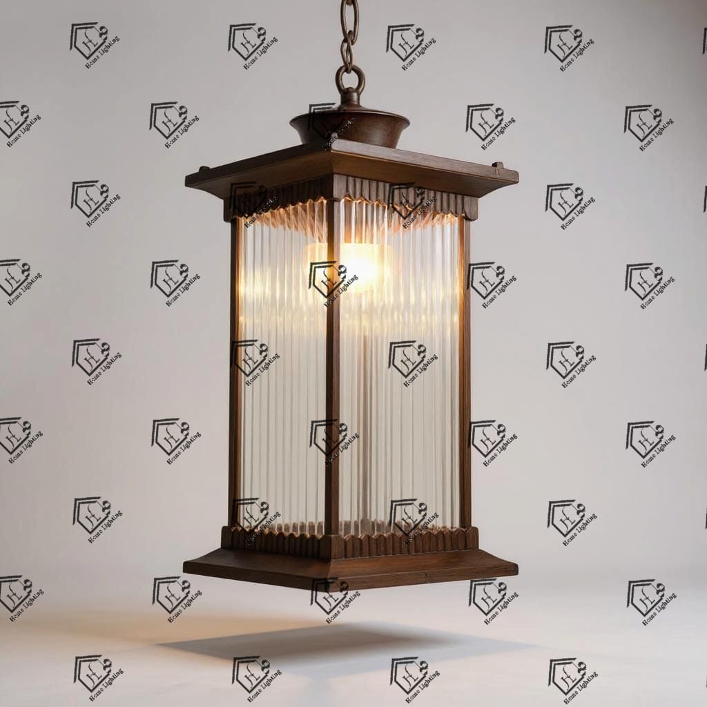 Black Ribbed Glass Hanging Outdoor Lantern - Image 6