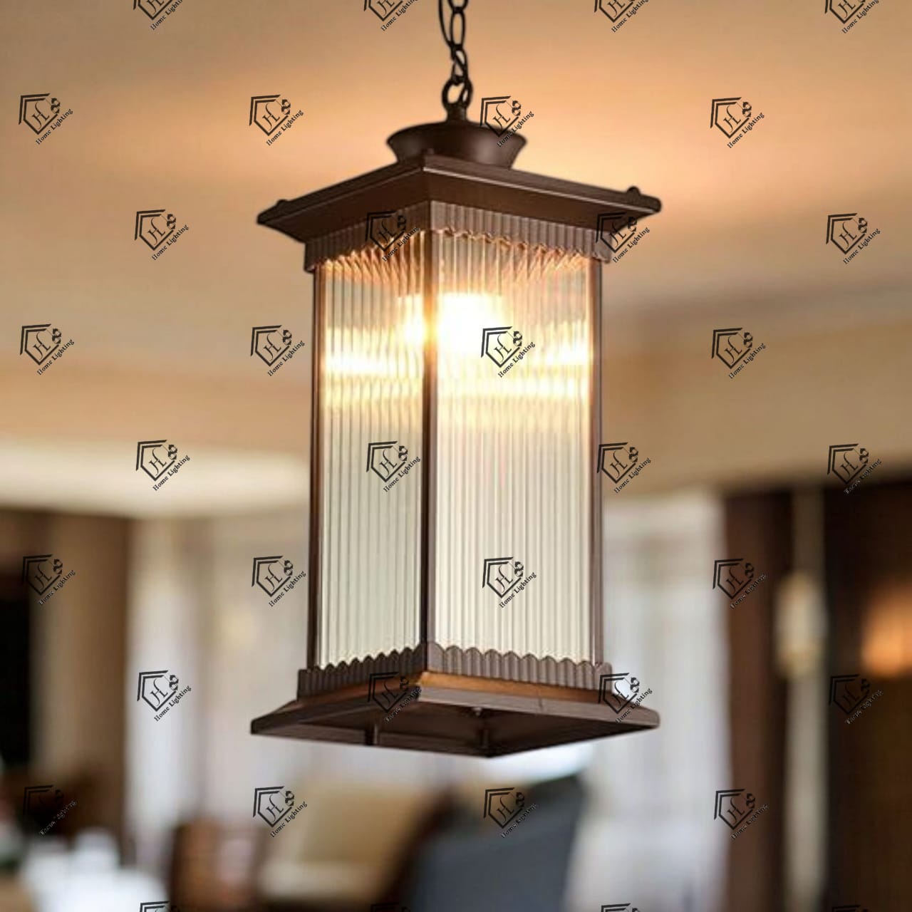 Black Ribbed Glass Hanging Outdoor Lantern - Image 2