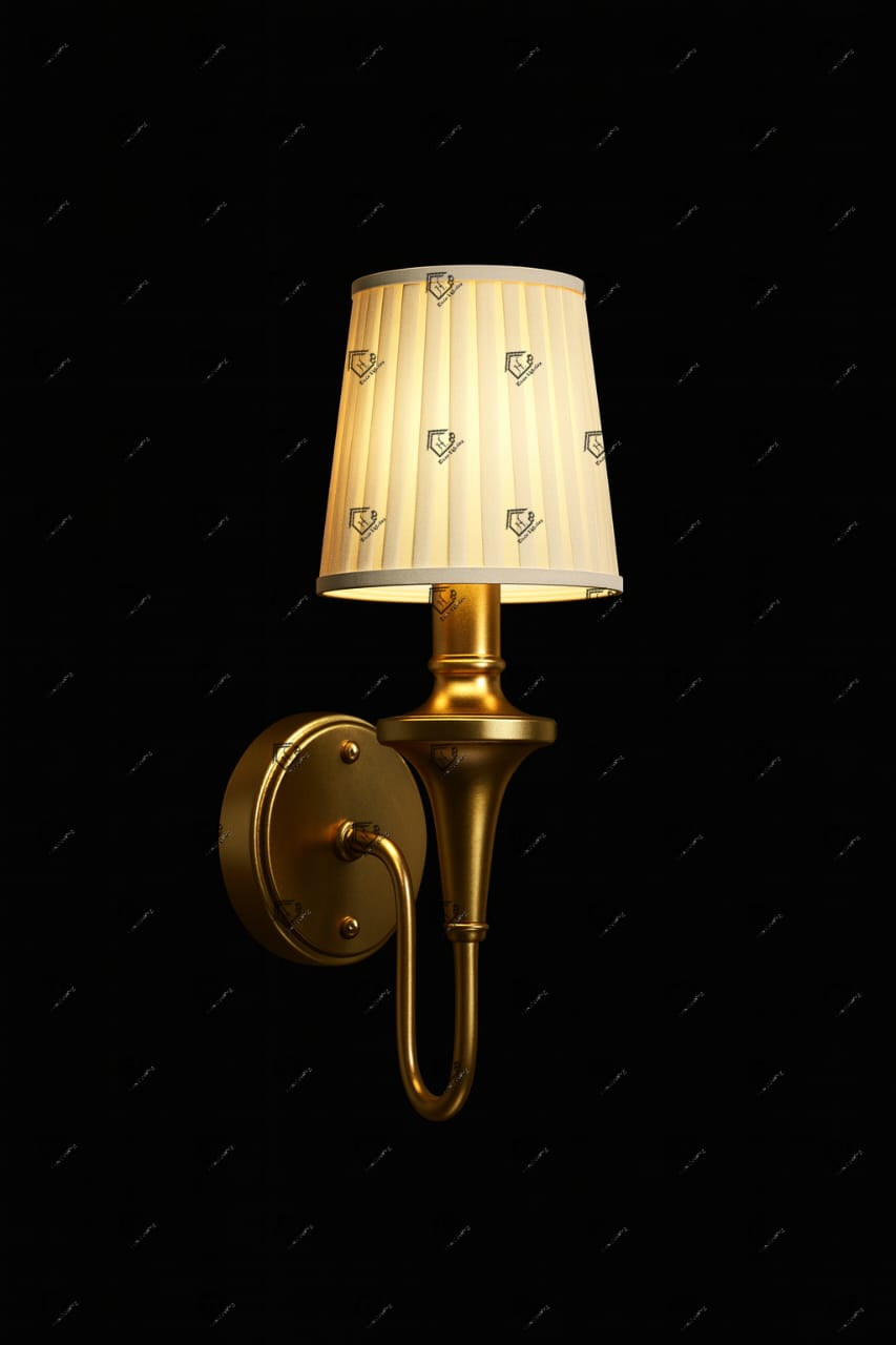 Gold Brass Flash Wall Lamp with White Fabric Shade - Image 4