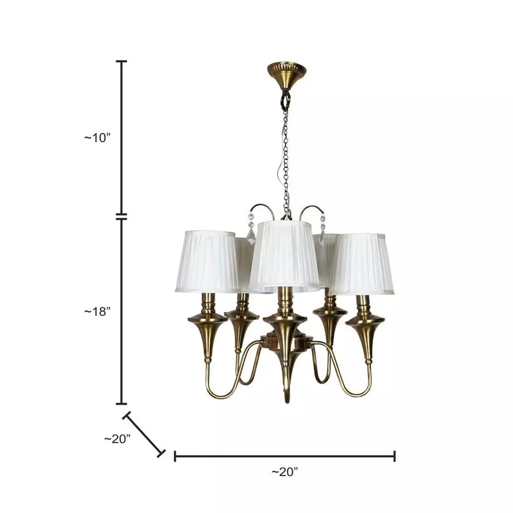 HL HOMELIGHTING Traditional Brass Chandelier, 5-Light Pendant with White Fabric Shades, Chain-Mounted Ceiling Light - Image 10
