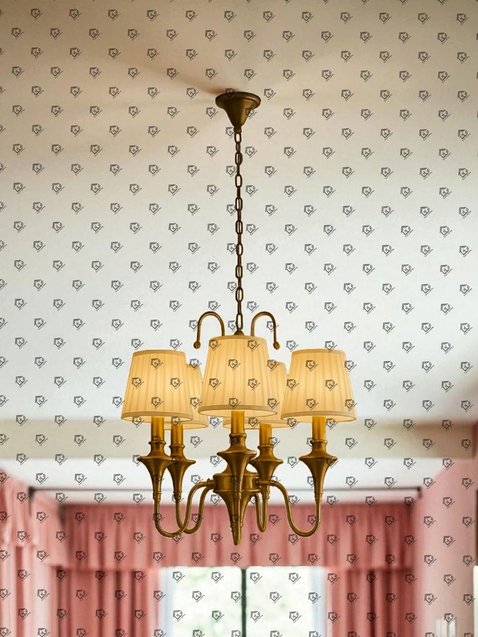 HL HOMELIGHTING Traditional Brass Chandelier, 5-Light Pendant with White Fabric Shades, Chain-Mounted Ceiling Light - Image 5