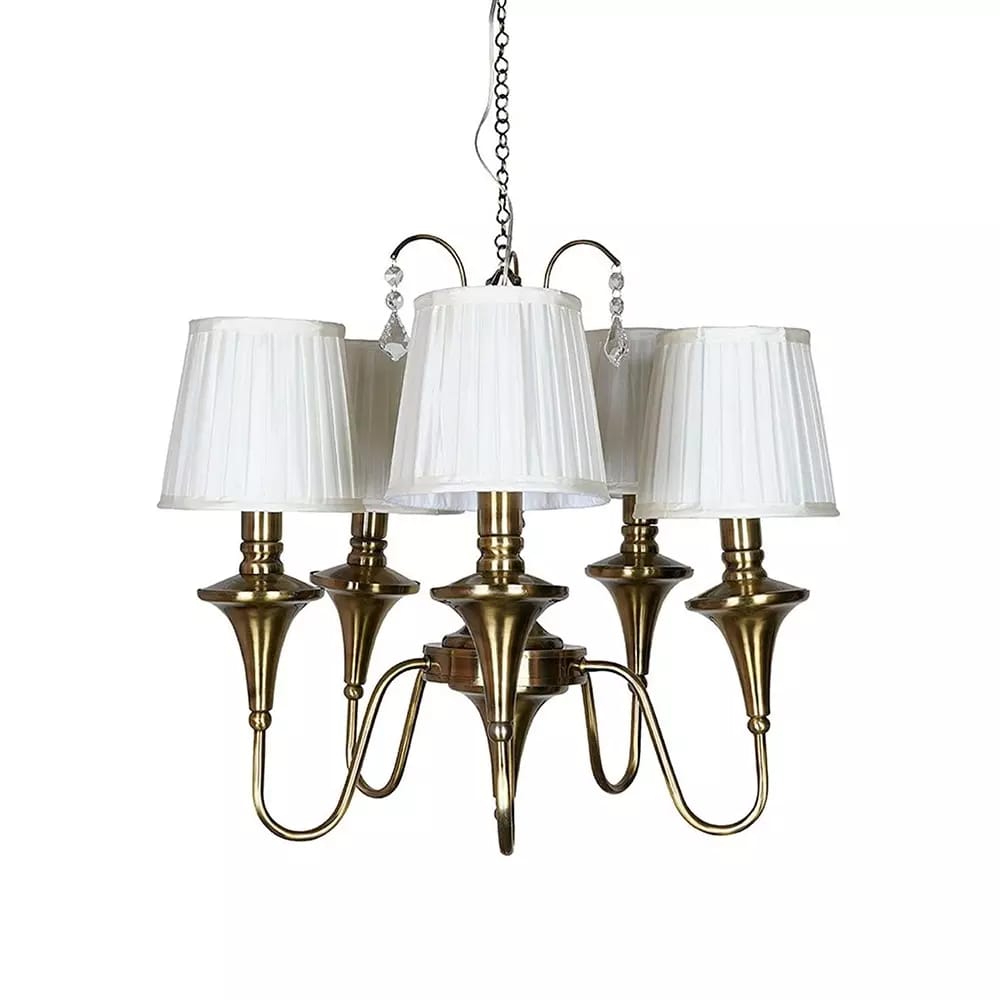 HL HOMELIGHTING Traditional Brass Chandelier, 5-Light Pendant with White Fabric Shades, Chain-Mounted Ceiling Light - Image 9
